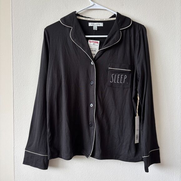 Rae Dunn Black Long Sleeve Button Down Sleep Top - Size Small - NWT - Picture 1 of 5